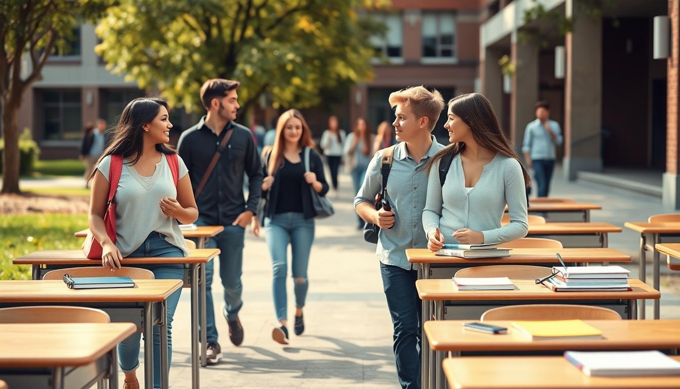 Students studying together in modern classroom