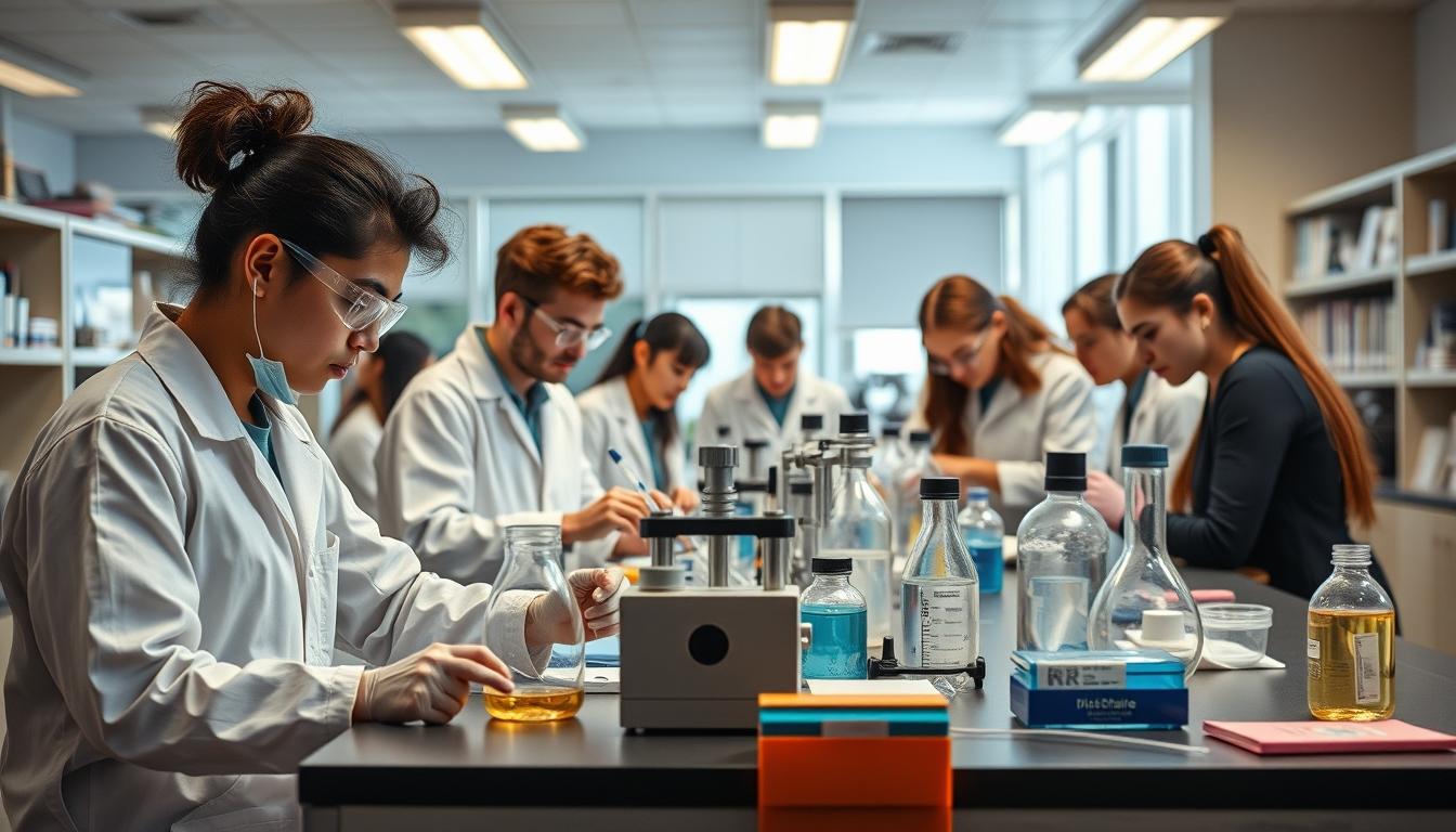 Students working in research laboratory